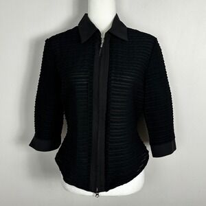 Joseph Ribkoff‎ Canada Vintage Black Jacket Full Zip Womens Size 12 Semi Sheer